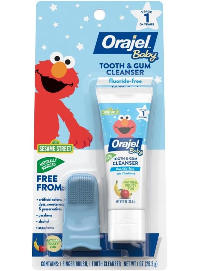 Orajel Baby Elmo Tooth & Gum Cleanser Fluoride-Free, 1 Finger brush, 1 Toothpaste 1oz - Image 1